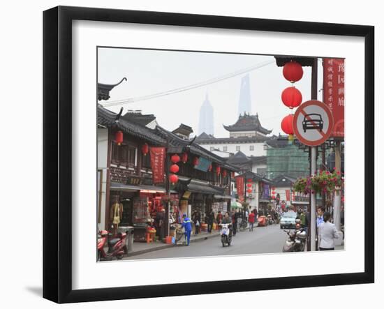 Pedestrians and Traffic on Shanghai Old Street, Remnant of a Bygone Age, Fuxing, Shanghai, China, A-Amanda Hall-Framed Photographic Print