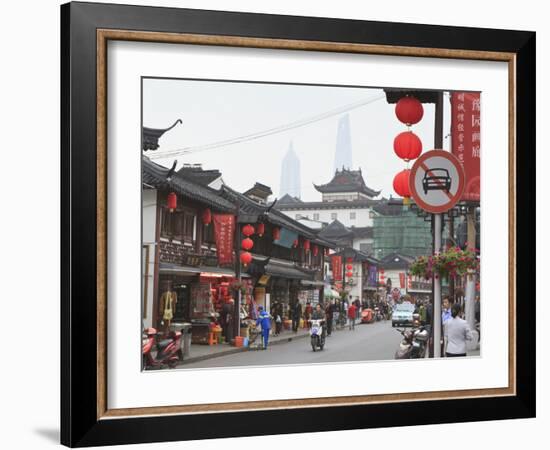 Pedestrians and Traffic on Shanghai Old Street, Remnant of a Bygone Age, Fuxing, Shanghai, China, A-Amanda Hall-Framed Photographic Print