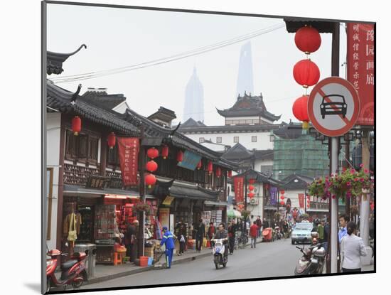 Pedestrians and Traffic on Shanghai Old Street, Remnant of a Bygone Age, Fuxing, Shanghai, China, A-Amanda Hall-Mounted Photographic Print