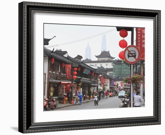 Pedestrians and Traffic on Shanghai Old Street, Remnant of a Bygone Age, Fuxing, Shanghai, China, A-Amanda Hall-Framed Photographic Print