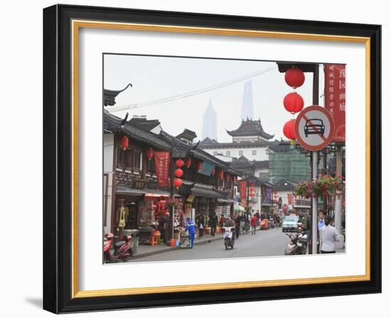 Pedestrians and Traffic on Shanghai Old Street, Remnant of a Bygone Age, Fuxing, Shanghai, China, A-Amanda Hall-Framed Photographic Print