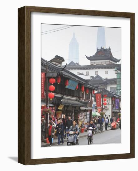 Pedestrians and Traffic on Shanghai Old Street, Remnant of a Bygone Age, Fuxing, Shanghai, China, A-Amanda Hall-Framed Photographic Print