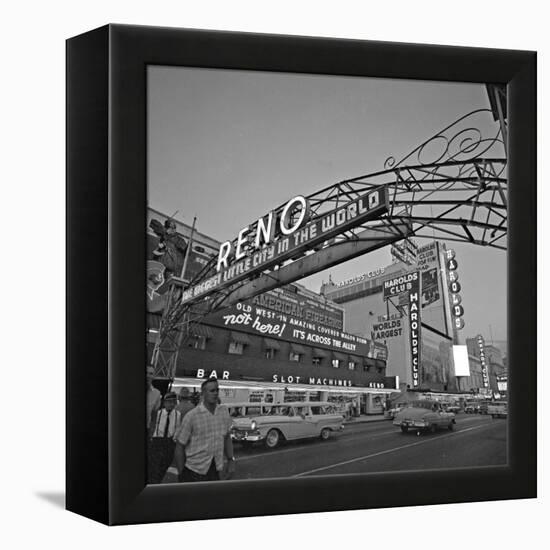 Pedestrians Cross Virginia Street as the Arch That Proclaims Reno: the Biggest Little City-null-Framed Premier Image Canvas