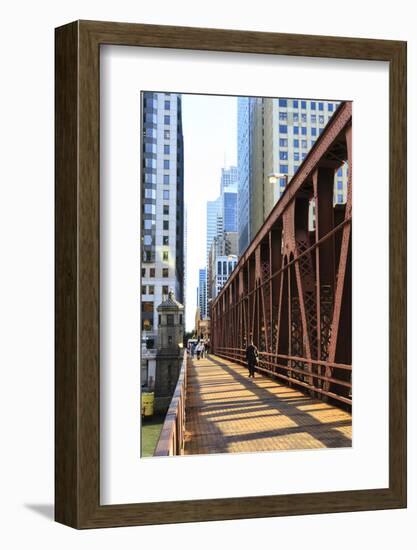 Pedestrians Crossing a Bridge over the Chicago River, Chicago, Illinois, United States of America-Amanda Hall-Framed Photographic Print