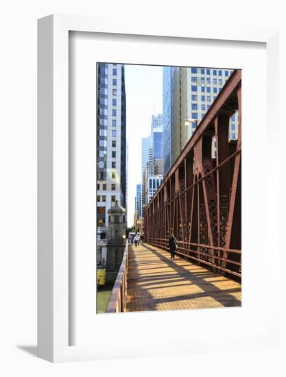 Pedestrians Crossing a Bridge over the Chicago River, Chicago, Illinois, United States of America-Amanda Hall-Framed Photographic Print