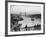 Pedestrians on London Bridge Watch Boats and Barges Being Unloaded-null-Framed Photographic Print