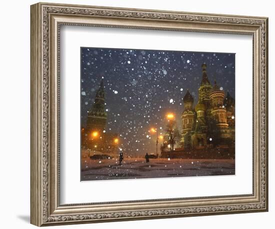 Pedestrians Pass by the Moscow Kremlin-null-Framed Photographic Print