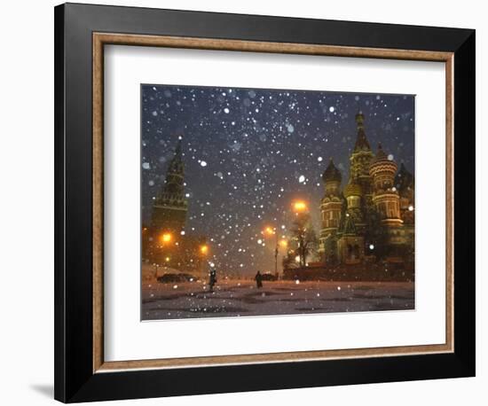 Pedestrians Pass by the Moscow Kremlin-null-Framed Photographic Print