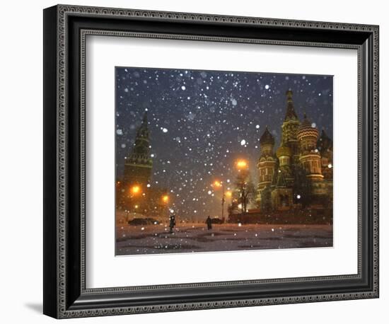 Pedestrians Pass by the Moscow Kremlin-null-Framed Photographic Print