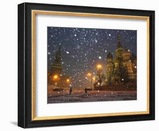 Pedestrians Pass by the Moscow Kremlin-null-Framed Photographic Print