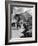 Pedestrians Walking Along Main Street in Resort Town with Cascade Mountain in the Background-Andreas Feininger-Framed Photographic Print