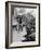 Pedestrians Walking Along Main Street in Resort Town with Cascade Mountain in the Background-Andreas Feininger-Framed Photographic Print