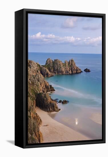 Pednvounder Beach and Logan Rock from the Clifftops Near Treen, Porthcurno, Cornwall-Adam Burton-Framed Premier Image Canvas