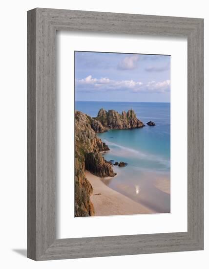 Pednvounder Beach and Logan Rock from the Clifftops Near Treen, Porthcurno, Cornwall-Adam Burton-Framed Photographic Print