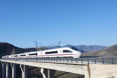 View of a High-Speed Train Crossing a Viaduct in Purroy, Saragossa, Aragon, Spain; AVE Madrid Barce-pedrosala-Photographic Print