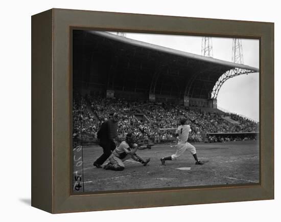 Pee Wee Reese Bats for the Brooklyn Dodgers During a Dodgers-Braves Game at Miami Stadium-null-Framed Premier Image Canvas