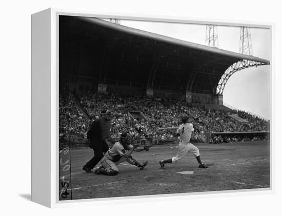 Pee Wee Reese Bats for the Brooklyn Dodgers During a Dodgers-Braves Game at Miami Stadium-null-Framed Premier Image Canvas