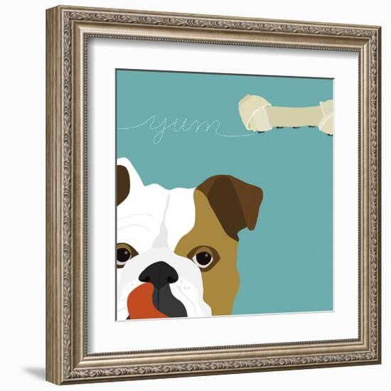 Peek-a-Boo Bulldog-Yuko Lau-Framed Art Print