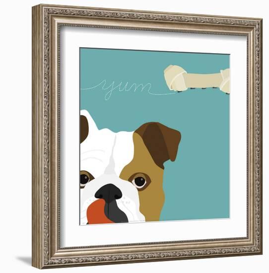 Peek-a-Boo English Bulldog-Yuko Lau-Framed Art Print