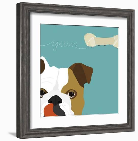 Peek-a-Boo English Bulldog-Yuko Lau-Framed Art Print