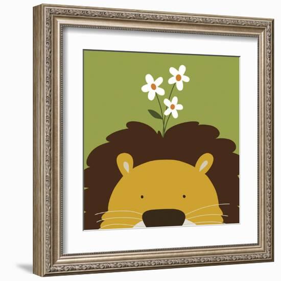 Peek-a-Boo Lion-Yuko Lau-Framed Art Print