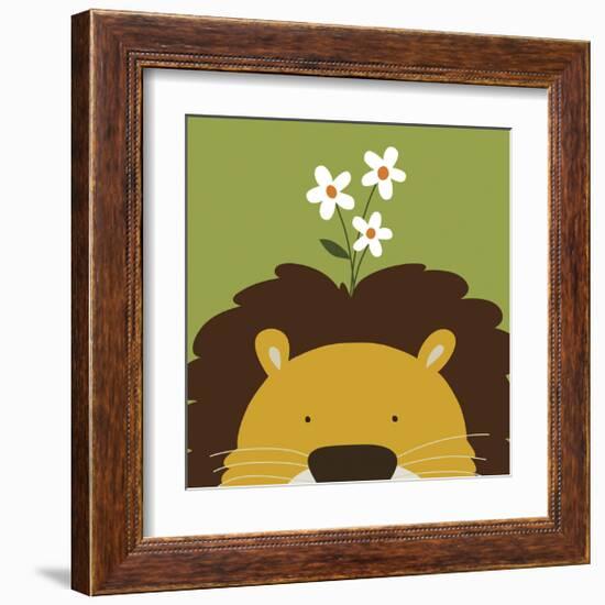 Peek-a-Boo Lion-Yuko Lau-Framed Art Print