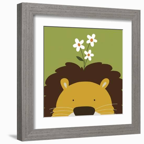 Peek-a-Boo Lion-Yuko Lau-Framed Art Print