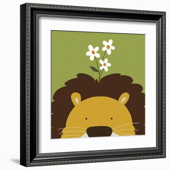 Peek-a-Boo Lion-Yuko Lau-Framed Art Print