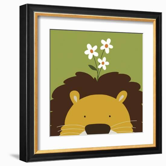 Peek-a-Boo Lion-Yuko Lau-Framed Art Print