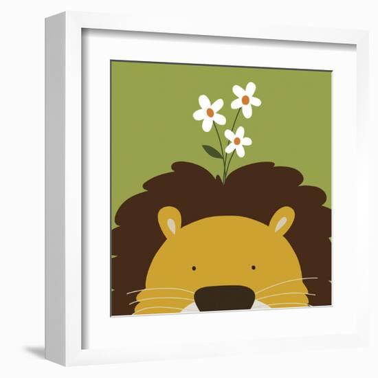 Peek-a-Boo Lion-Yuko Lau-Framed Art Print