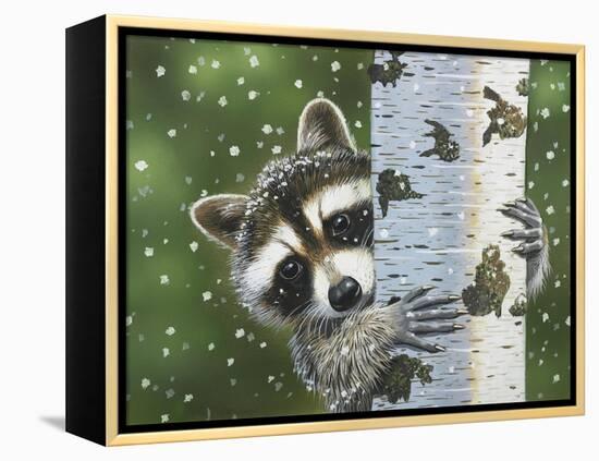 Peek-A-Boo Raccoon-William Vanderdasson-Framed Premier Image Canvas