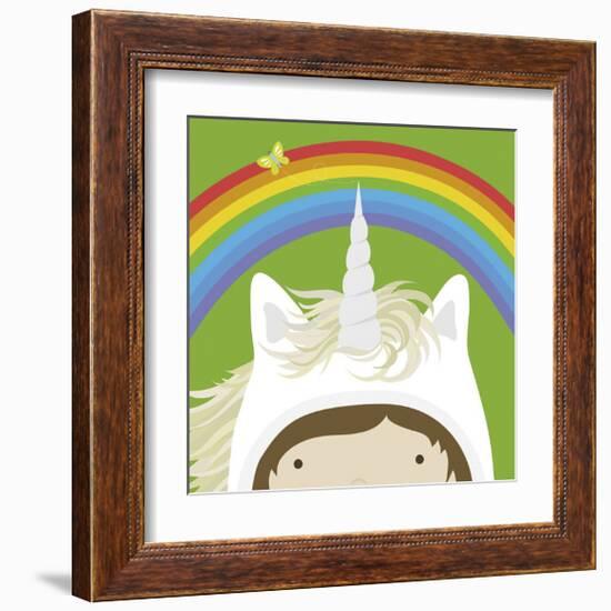 Peek-a-Boo Unicorn-Yuko Lau-Framed Art Print