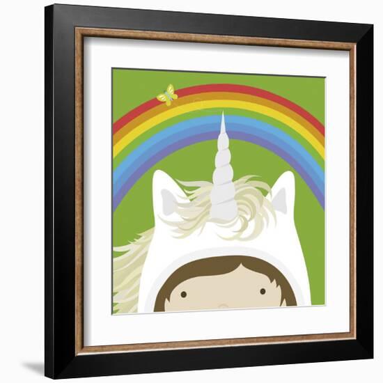 Peek-a-Boo Unicorn-Yuko Lau-Framed Art Print