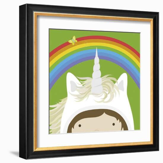 Peek-a-Boo Unicorn-Yuko Lau-Framed Art Print