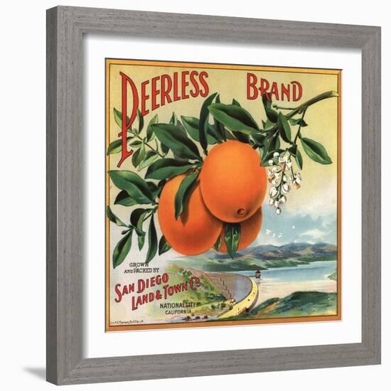 Peerless Brand - National City, California - Citrus Crate Label-Lantern Press-Framed Art Print