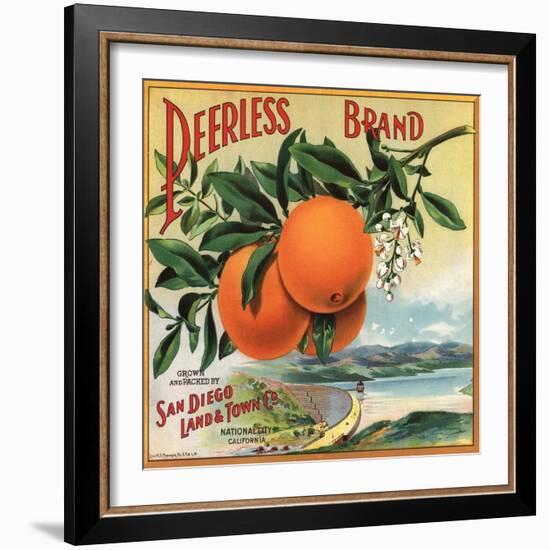 Peerless Brand - National City, California - Citrus Crate Label-Lantern Press-Framed Art Print
