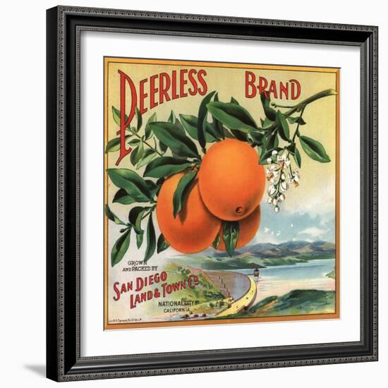 Peerless Brand - National City, California - Citrus Crate Label-Lantern Press-Framed Art Print