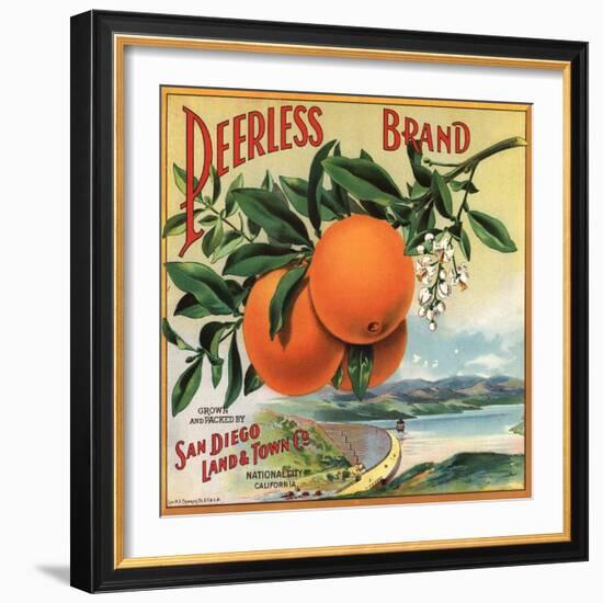 Peerless Brand - National City, California - Citrus Crate Label-Lantern Press-Framed Art Print