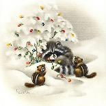 Raccoon, Chipmunks and Christmas Lights-Peggy Harris-Giclee Print