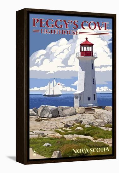 Peggy's Cove Lighthouse - Nova Scotia-Lantern Press-Framed Stretched Canvas