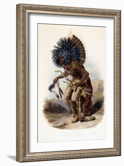 Pehriska-Rupha: Moennitarri Warrior in the Costume of the Dog Danse, 1839-1841-Karl Bodmer-Framed Giclee Print