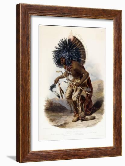 Pehriska-Rupha: Moennitarri Warrior in the Costume of the Dog Danse, 1839-1841-Karl Bodmer-Framed Giclee Print