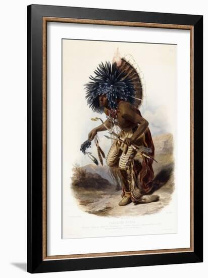 Pehriska-Rupha: Moennitarri Warrior in the Costume of the Dog Danse, 1839-1841-Karl Bodmer-Framed Giclee Print