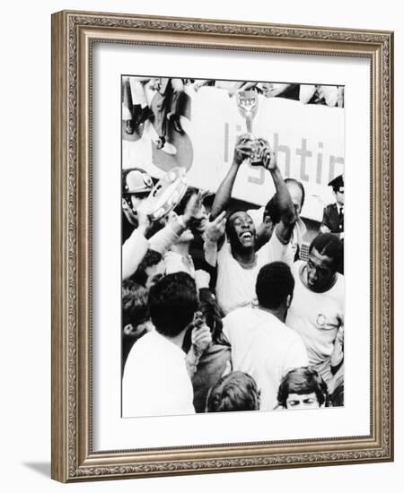 Pele in Triumph in Mexico City, June 21, 1970-null-Framed Premium Photographic Print