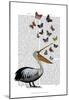 Pelican & Butterflies-Fab Funky-Mounted Art Print