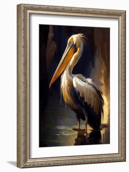 Pelican in the water-Vivienne Dupont-Framed Art Print