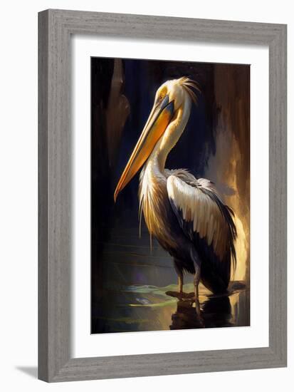 Pelican in the water-Vivienne Dupont-Framed Art Print