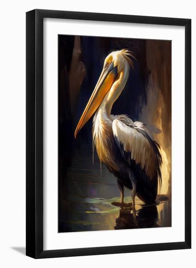 Pelican in the water-Vivienne Dupont-Framed Art Print