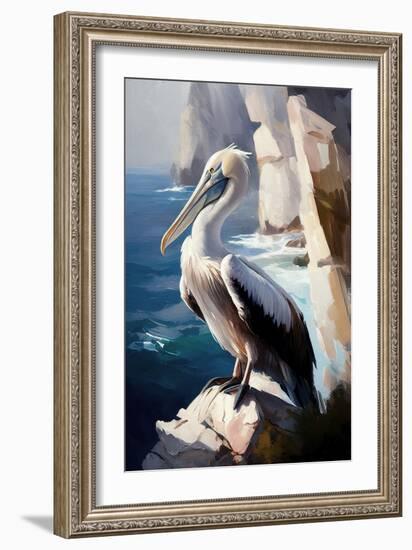 Pelican on the cliff-Vivienne Dupont-Framed Art Print