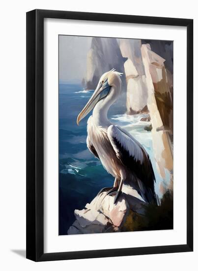 Pelican on the cliff-Vivienne Dupont-Framed Art Print